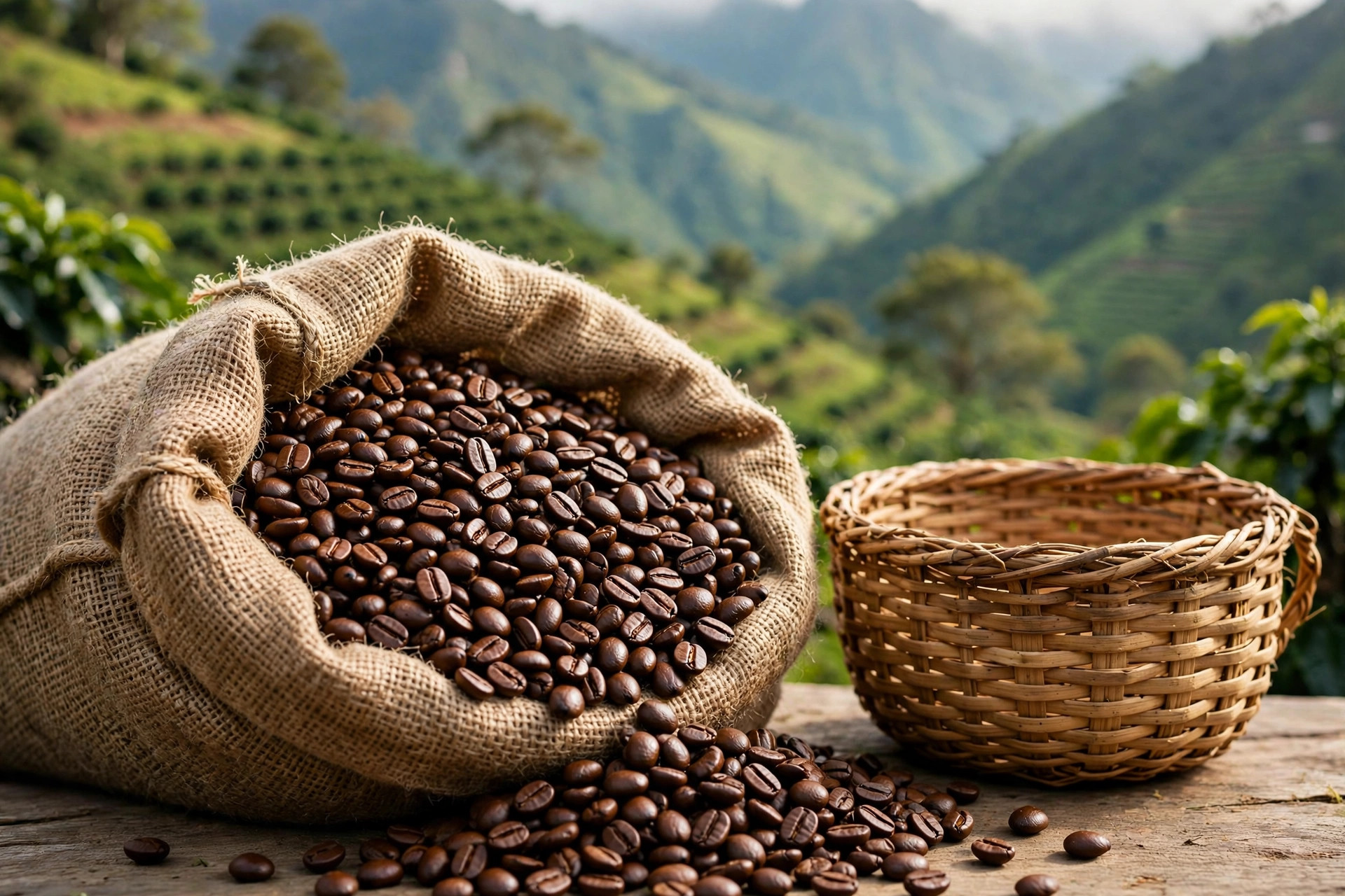 Granos de café colombiano de origen
